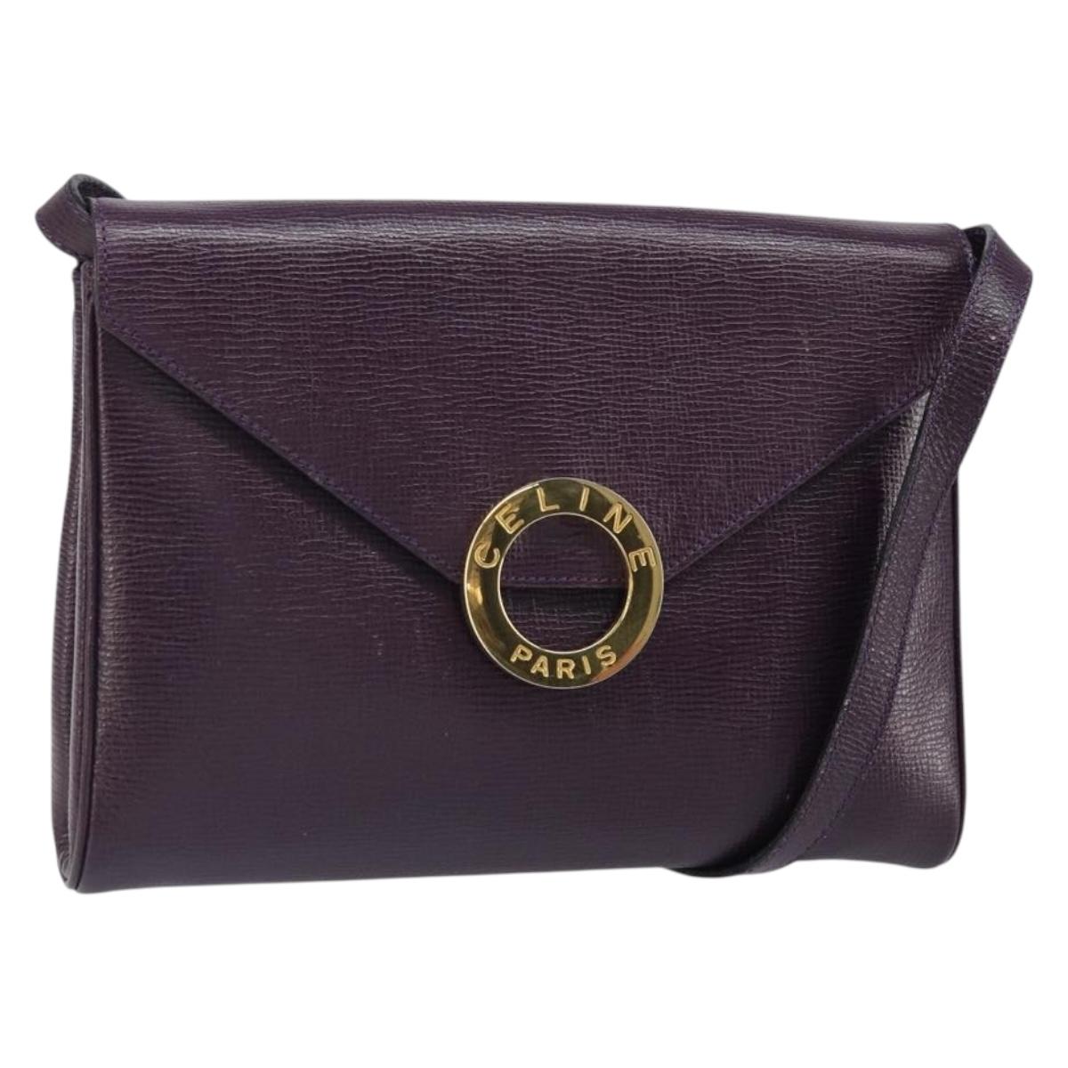 CELINE Circle Shoulder Bag Leather Purple Gold Auth 159845V