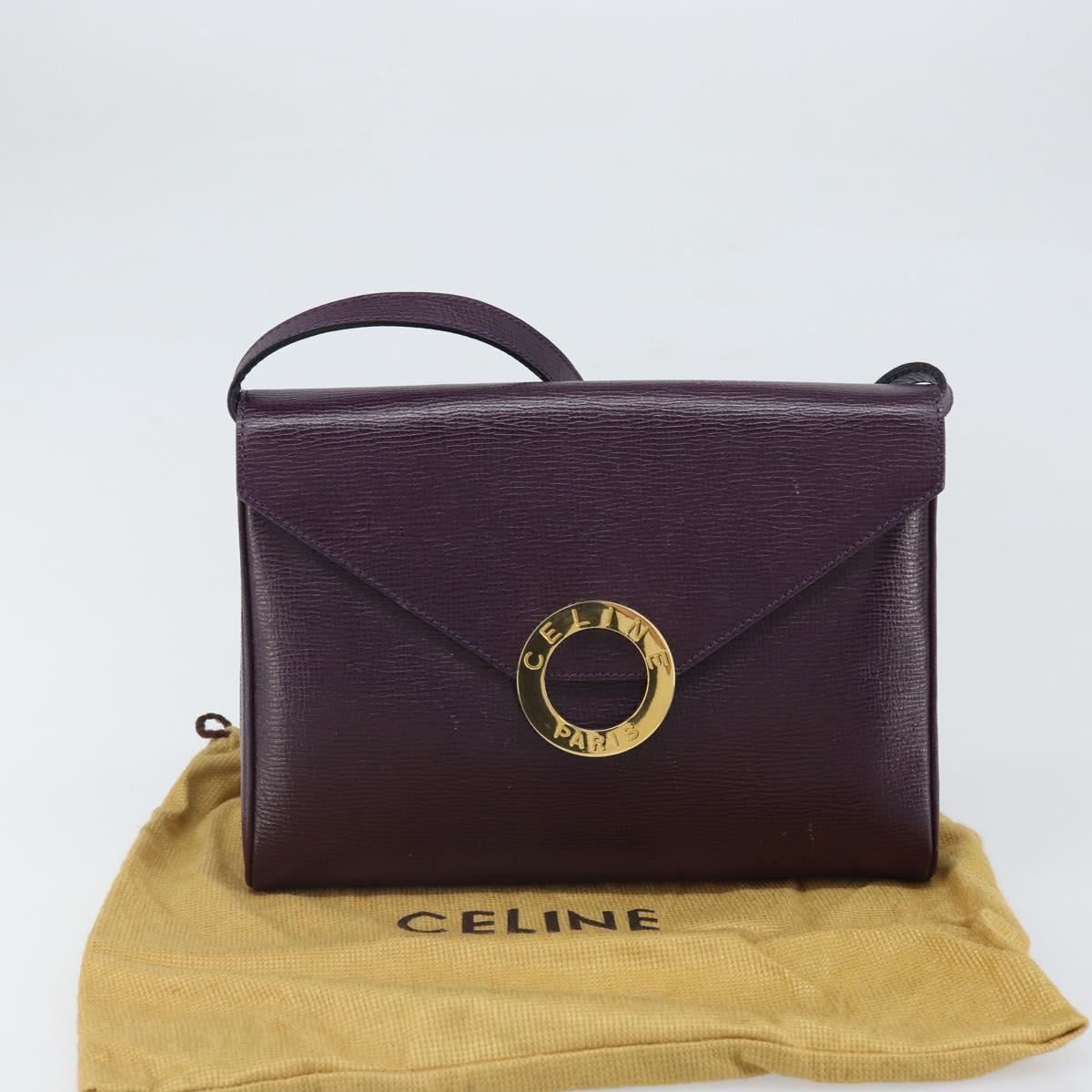 CELINE Circle Shoulder Bag Leather Purple Gold Auth 159845V