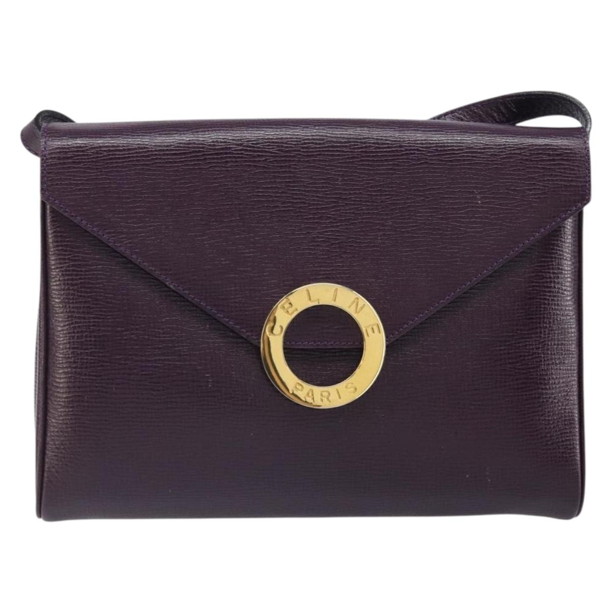 CELINE Circle Shoulder Bag Leather Purple Gold Auth 159845V