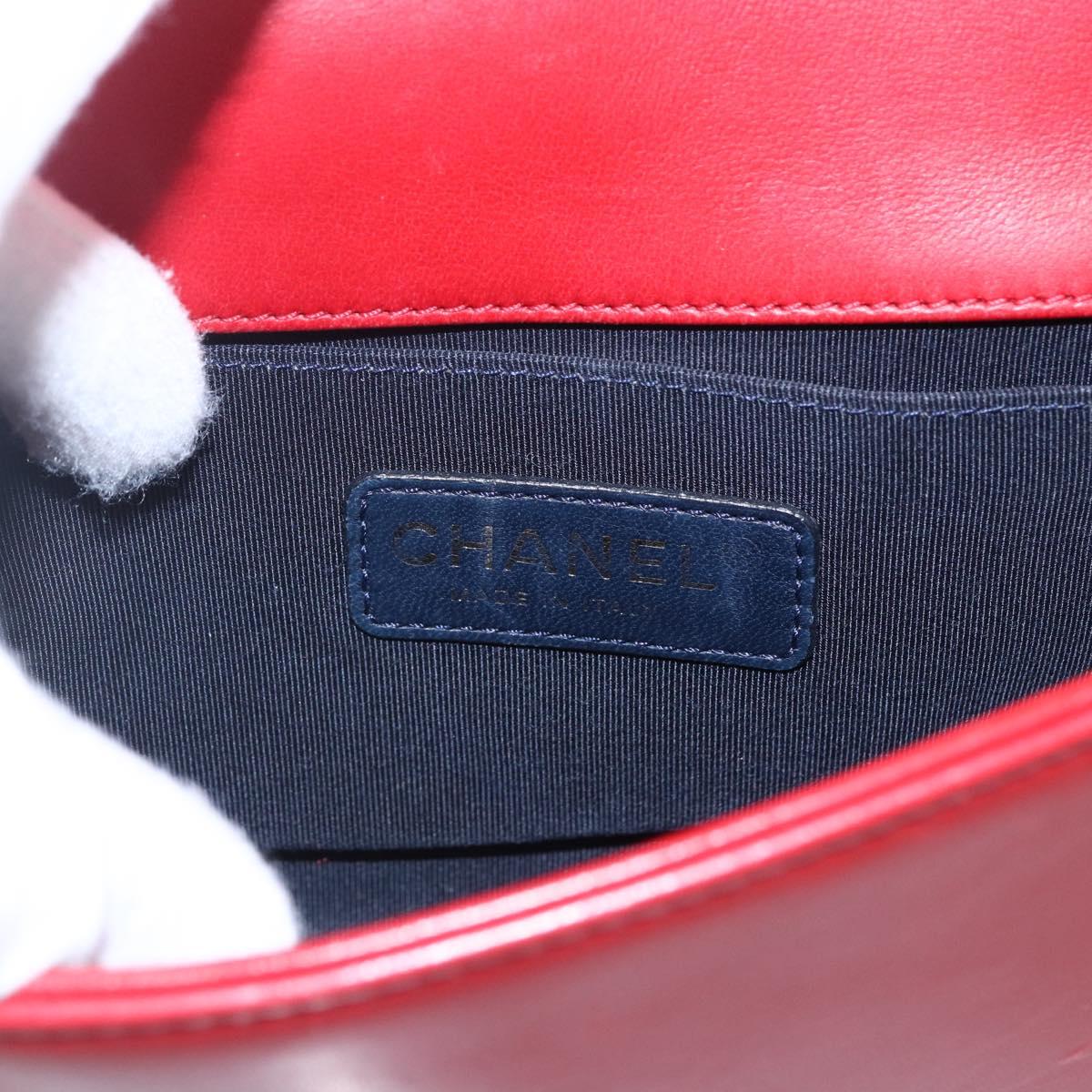 CHANEL Boy Chanel Chain Shoulder Bag Velor Red Gold CC Auth 159847V