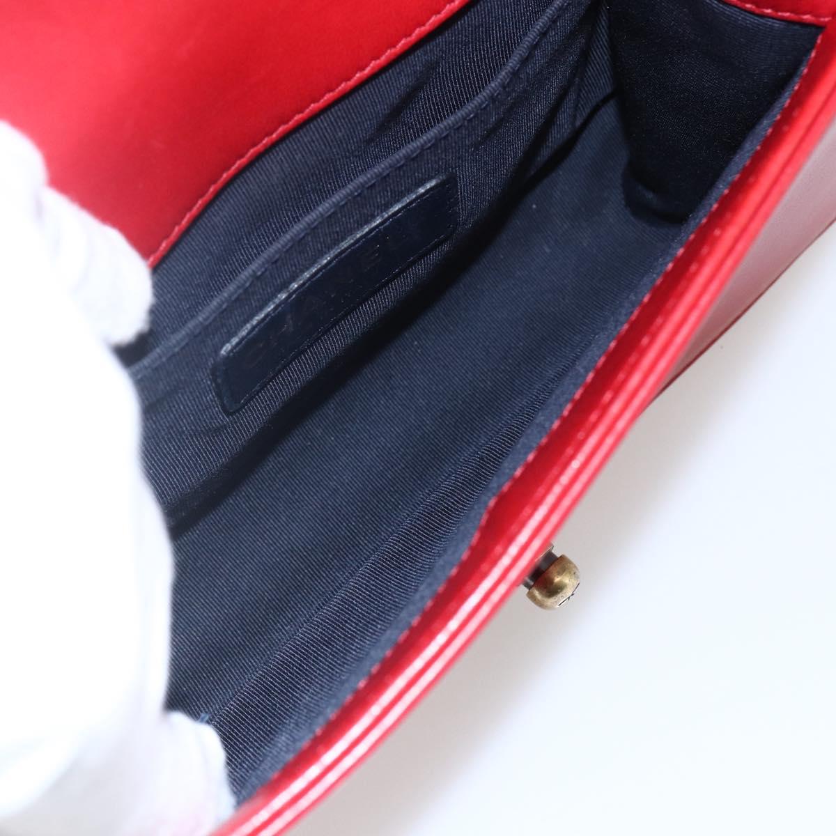 CHANEL Boy Chanel Chain Shoulder Bag Velor Red Gold CC Auth 159847V