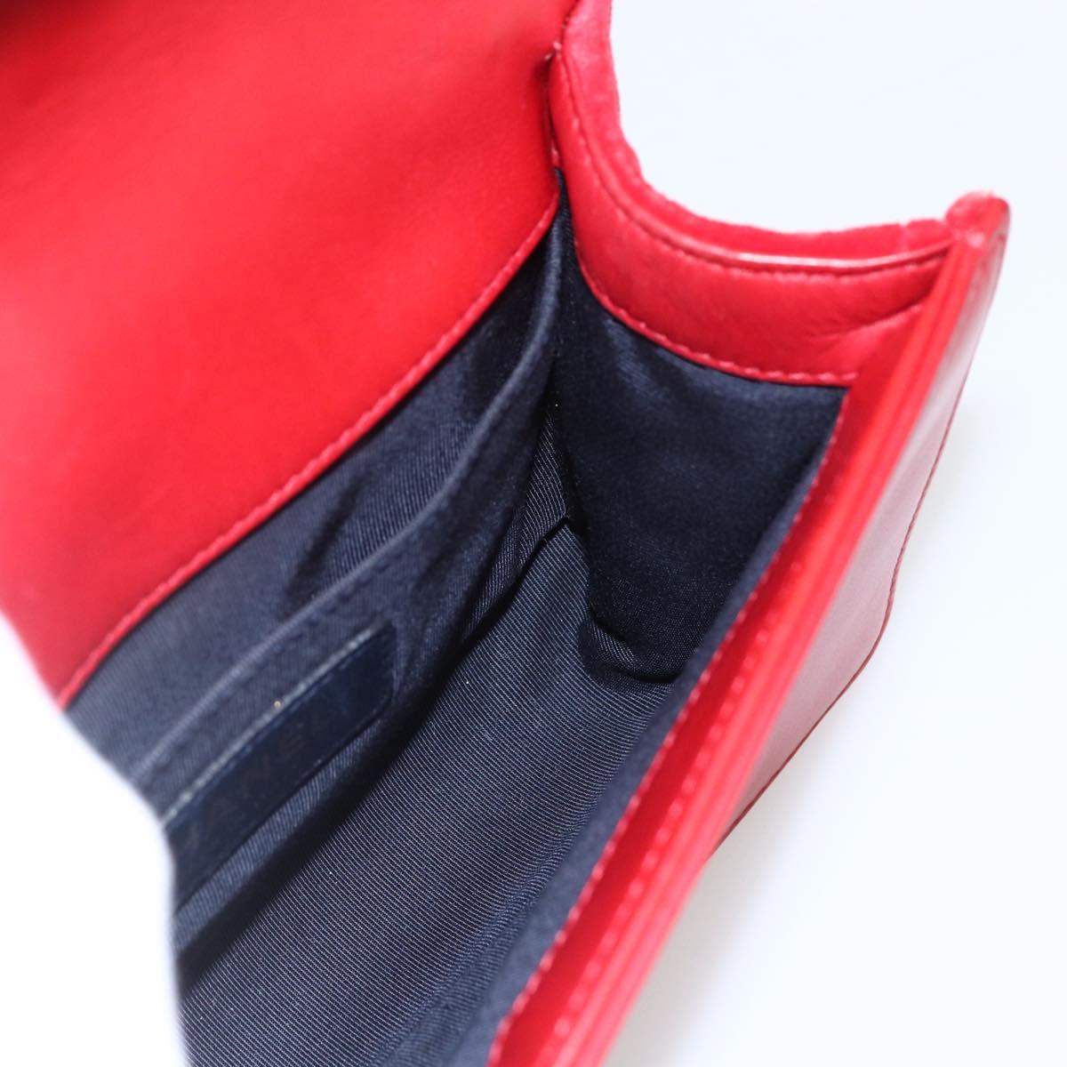 CHANEL Boy Chanel Chain Shoulder Bag Velor Red Gold CC Auth 159847V