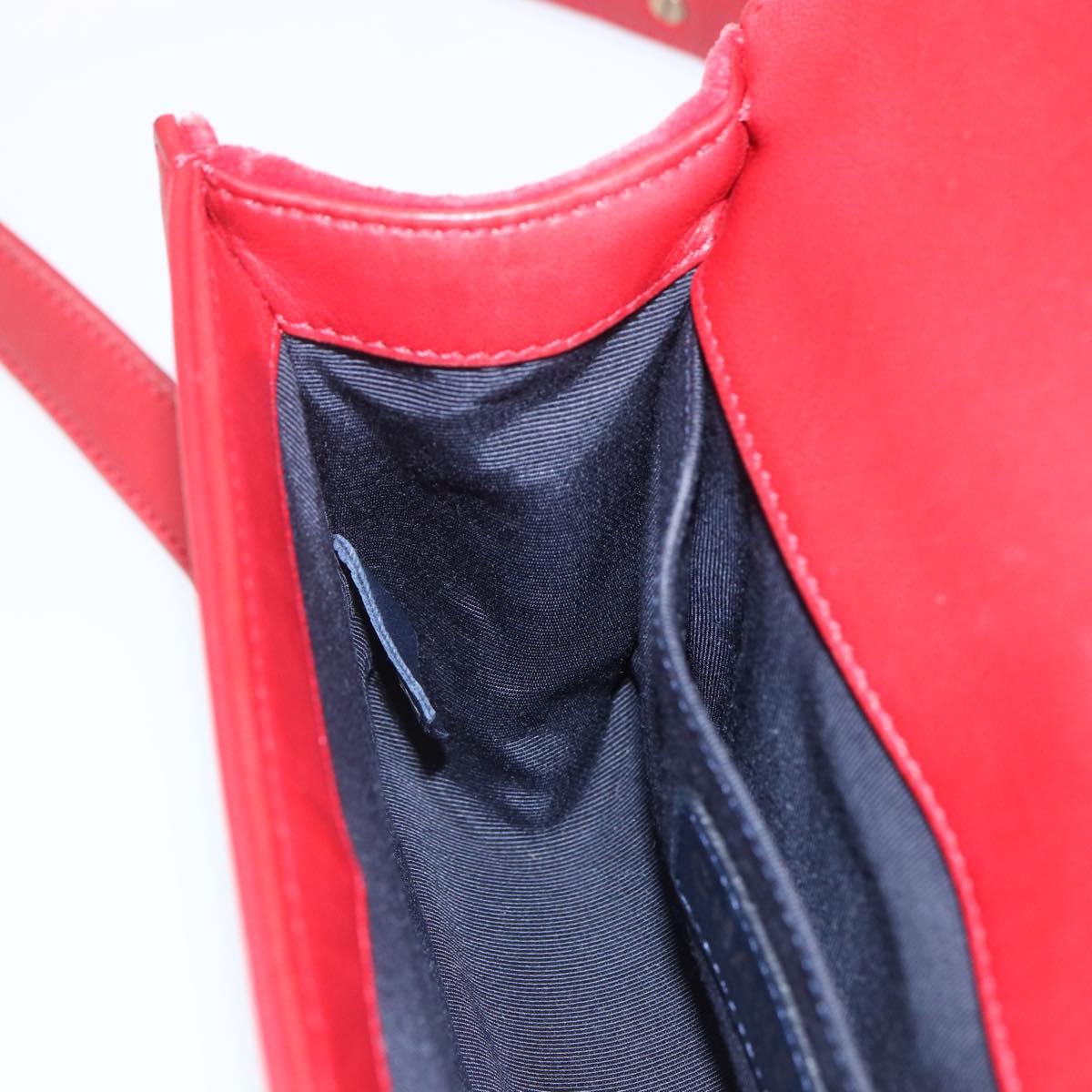 CHANEL Boy Chanel Chain Shoulder Bag Velor Red Gold CC Auth 159847V