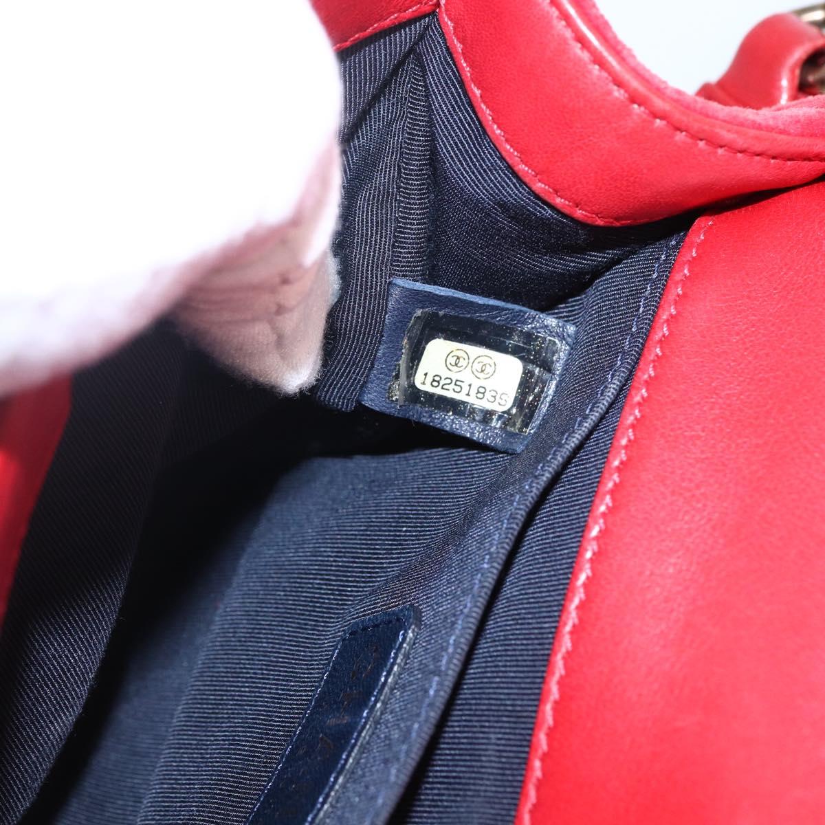 CHANEL Boy Chanel Chain Shoulder Bag Velor Red Gold CC Auth 159847V