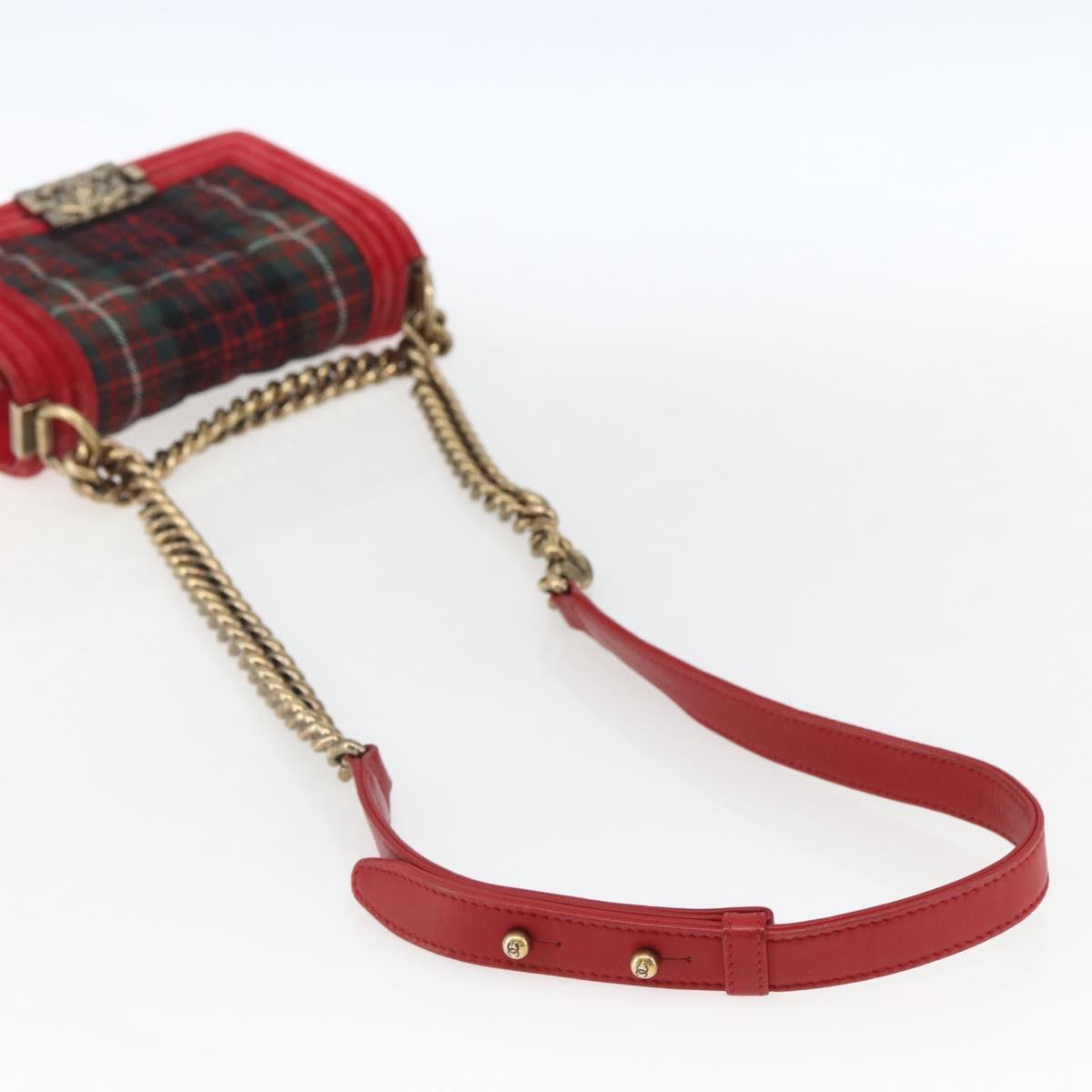 CHANEL Boy Chanel Chain Shoulder Bag Velor Red Gold CC Auth 159847V