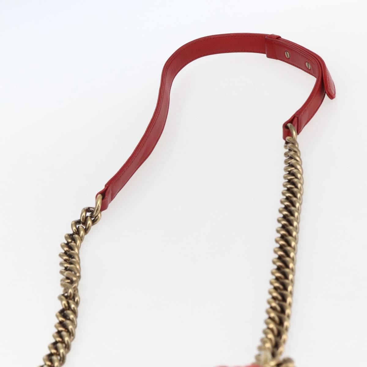 CHANEL Boy Chanel Chain Shoulder Bag Velor Red Gold CC Auth 159847V
