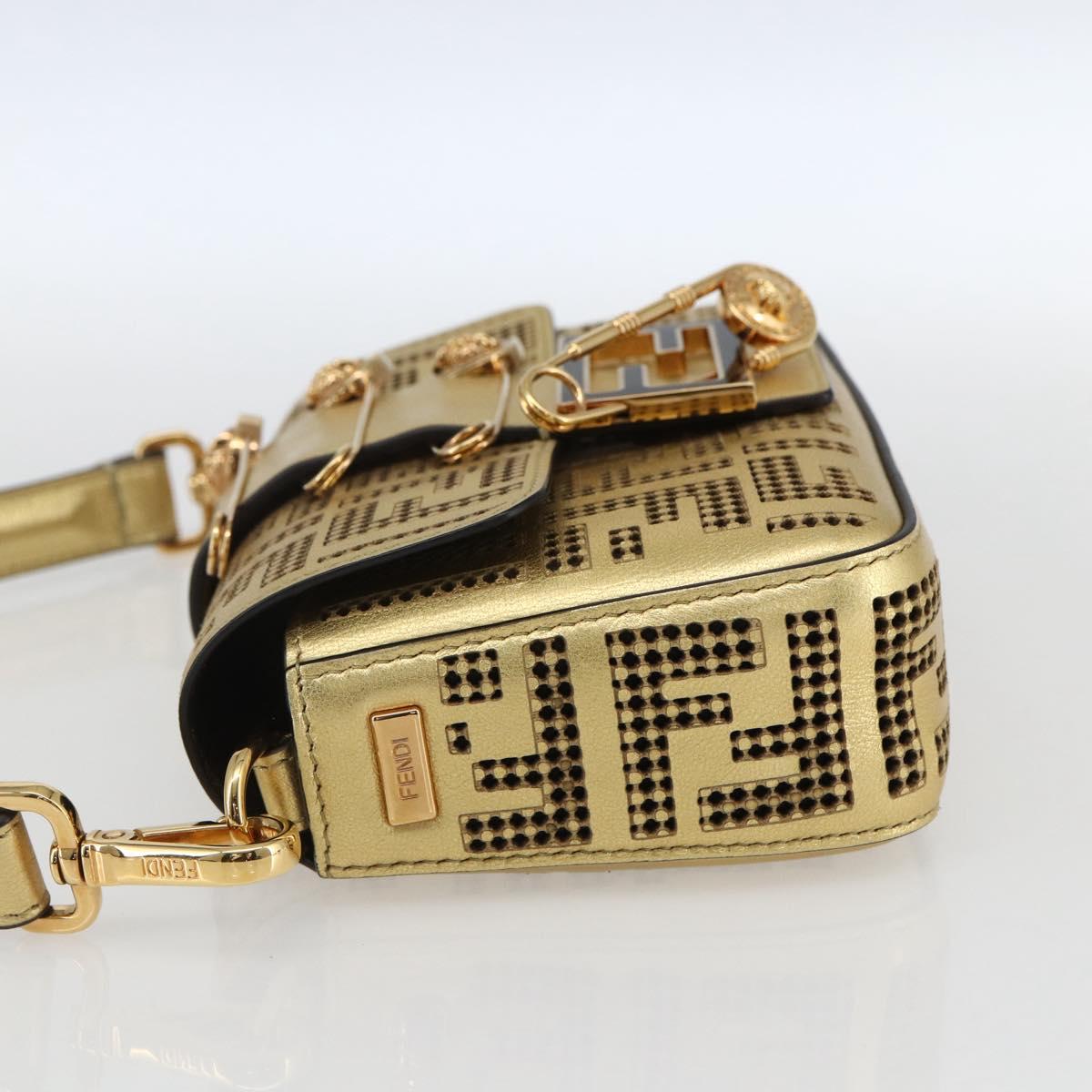 FENDI Zucca Canvas Mini Baguette Shoulder Bag Gold Auth 159852SM