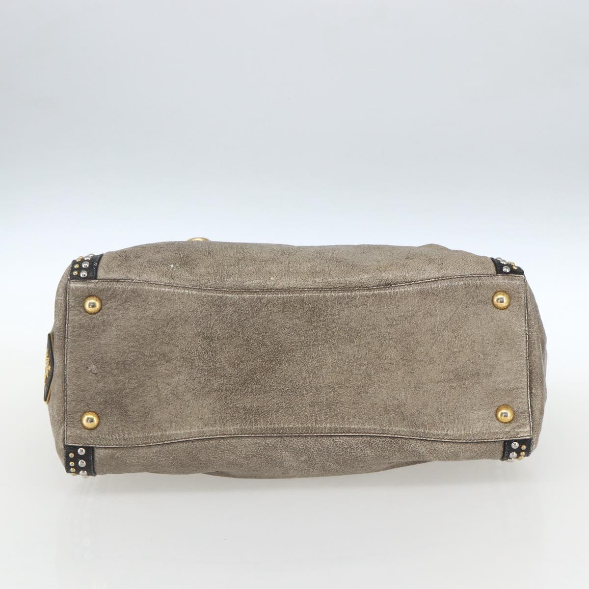 PRADA Hand Bag Leather 2way Beige Gold Auth 159876