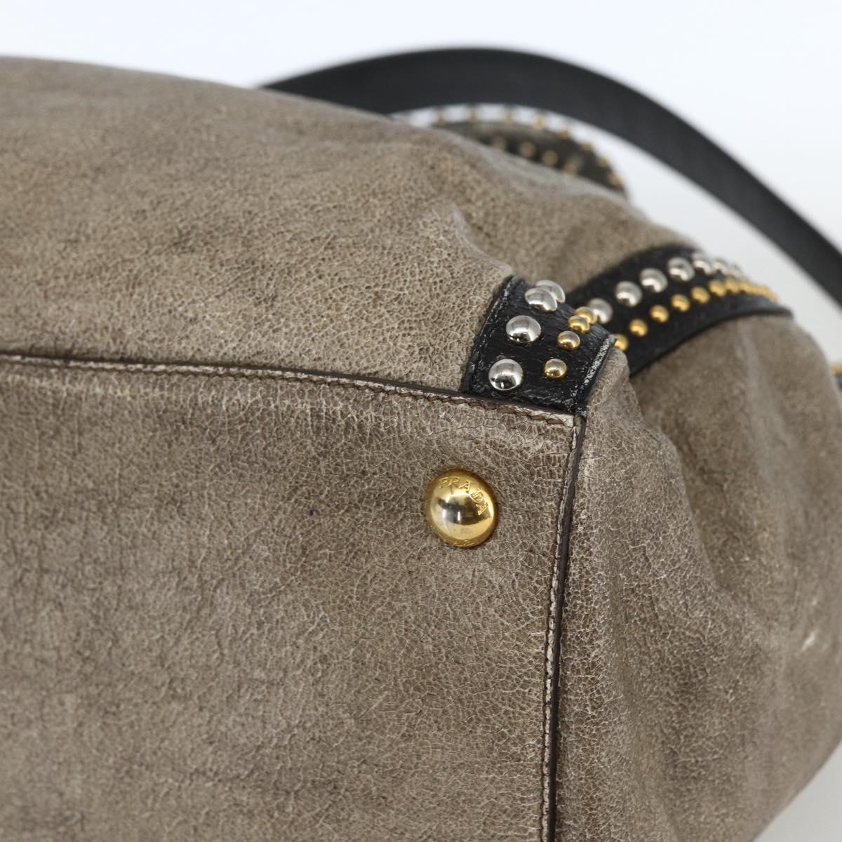 PRADA Hand Bag Leather 2way Beige Gold Auth 159876