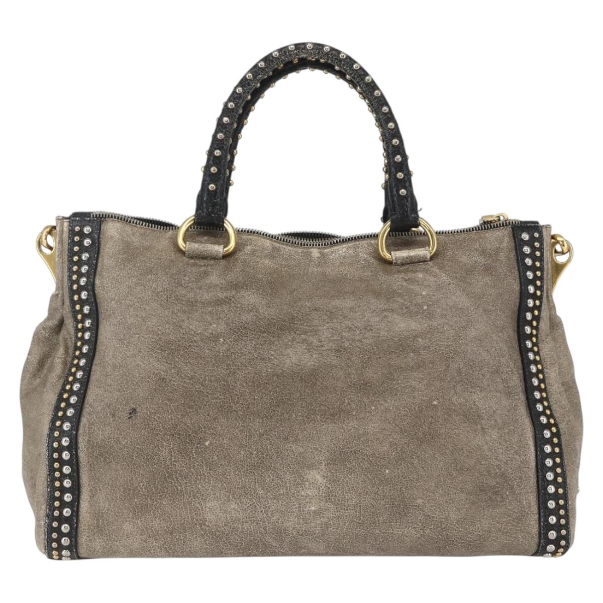 PRADA Hand Bag Leather 2way Beige Gold Auth 159876