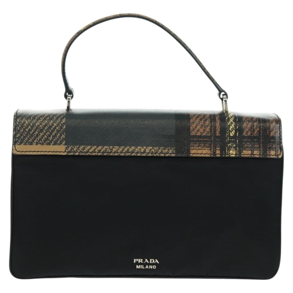 PRADA Hand Bag Nylon Black Silver Auth 159878V