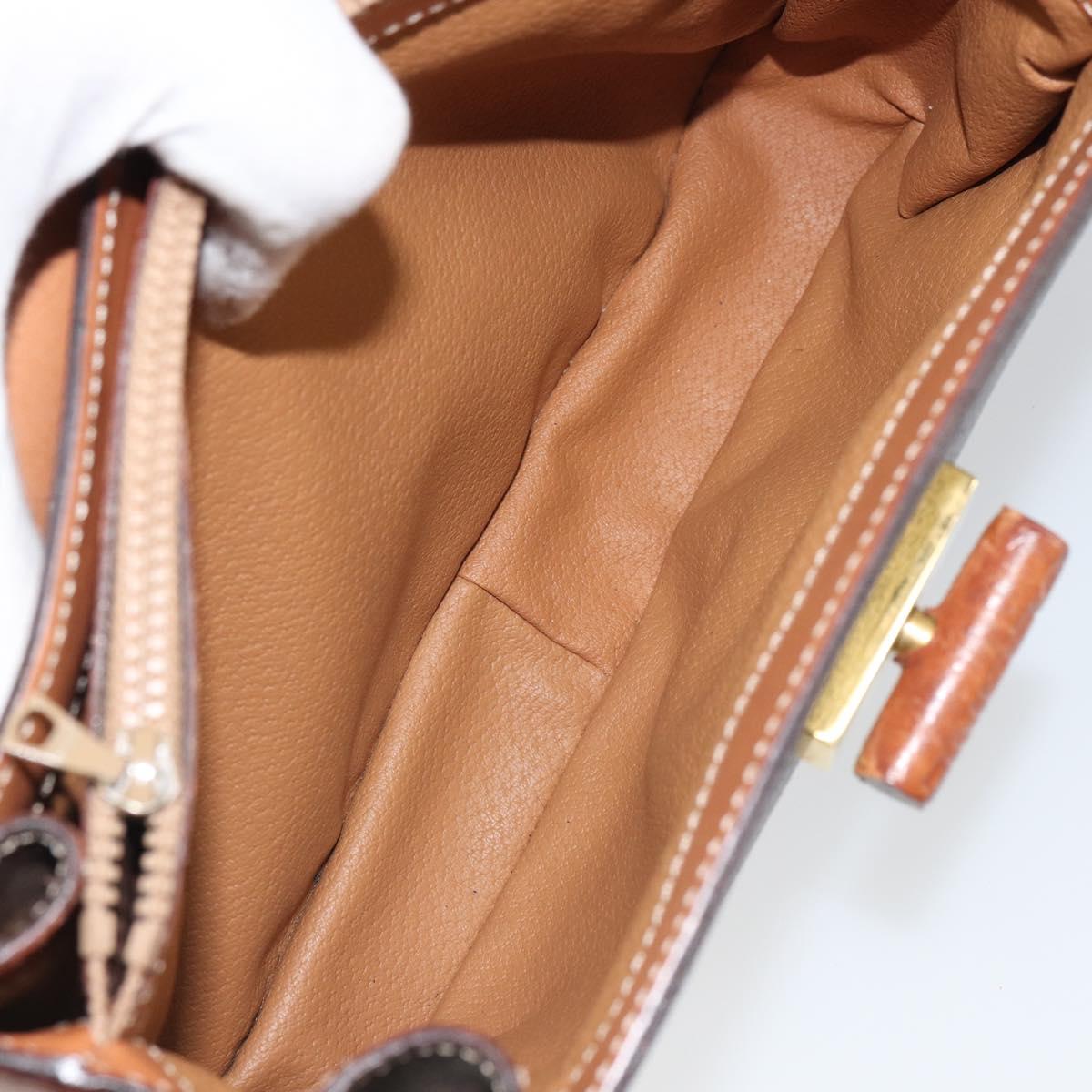CELINE Circle Macadam Canvas Hand Bag PVC Leather Brown Gold Auth 159882