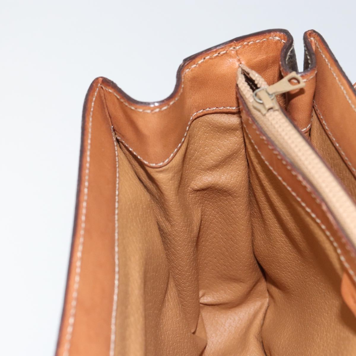 CELINE Circle Macadam Canvas Hand Bag PVC Leather Brown Gold Auth 159882