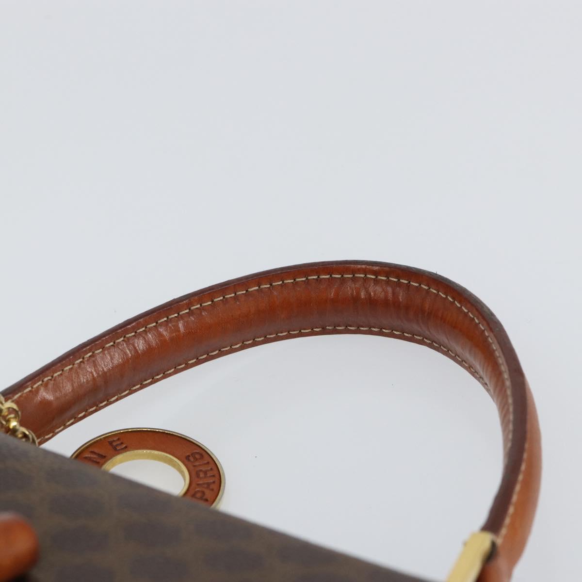 CELINE Circle Macadam Canvas Hand Bag PVC Leather Brown Gold Auth 159882