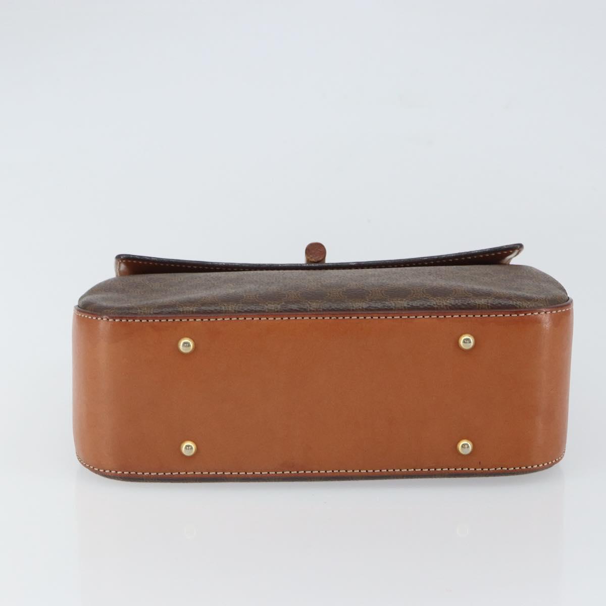 CELINE Circle Macadam Canvas Hand Bag PVC Leather Brown Gold Auth 159882