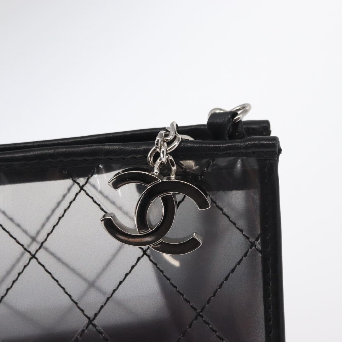 CHANEL Matelasse Chain Shoulder Bag Vinyl Leather Black Silver CC Auth 159885