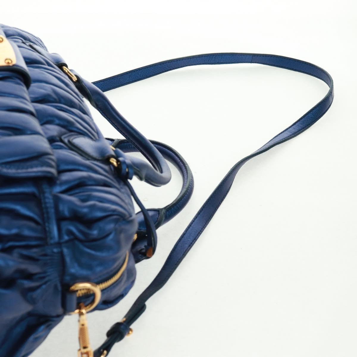 Miu Miu Matelasse Hand Bag Leather 2way Blue Gold Auth 159908SAV