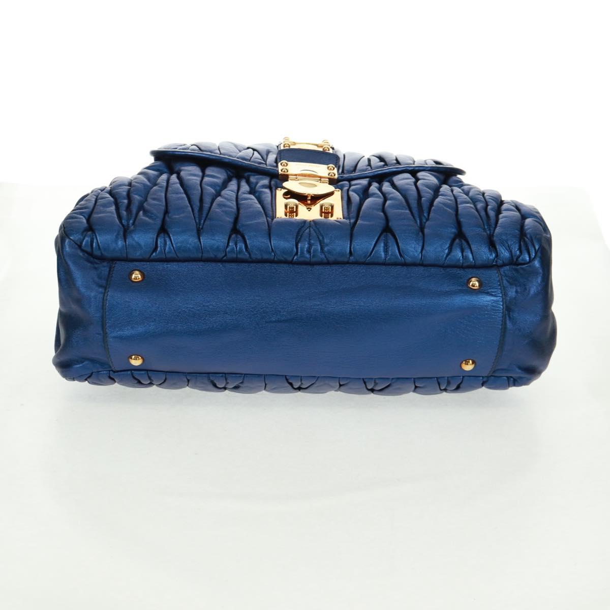 Miu Miu Matelasse Hand Bag Leather 2way Blue Gold Auth 159908SAV