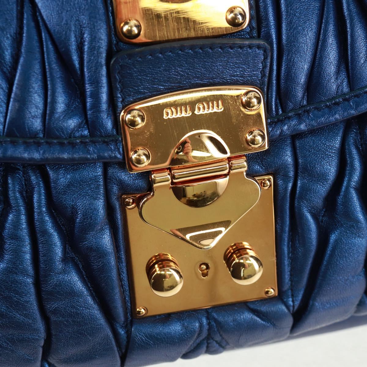 Miu Miu Matelasse Hand Bag Leather 2way Blue Gold Auth 159908SAV