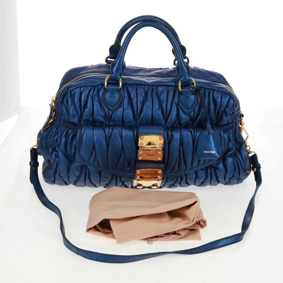 Miu Miu Matelasse Hand Bag Leather 2way Blue Gold Auth 159908SAV