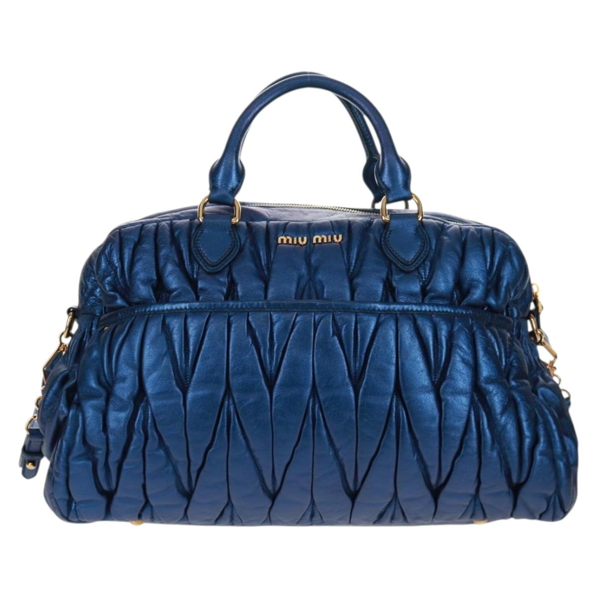 Miu Miu Matelasse Hand Bag Leather 2way Blue Gold Auth 159908SAV