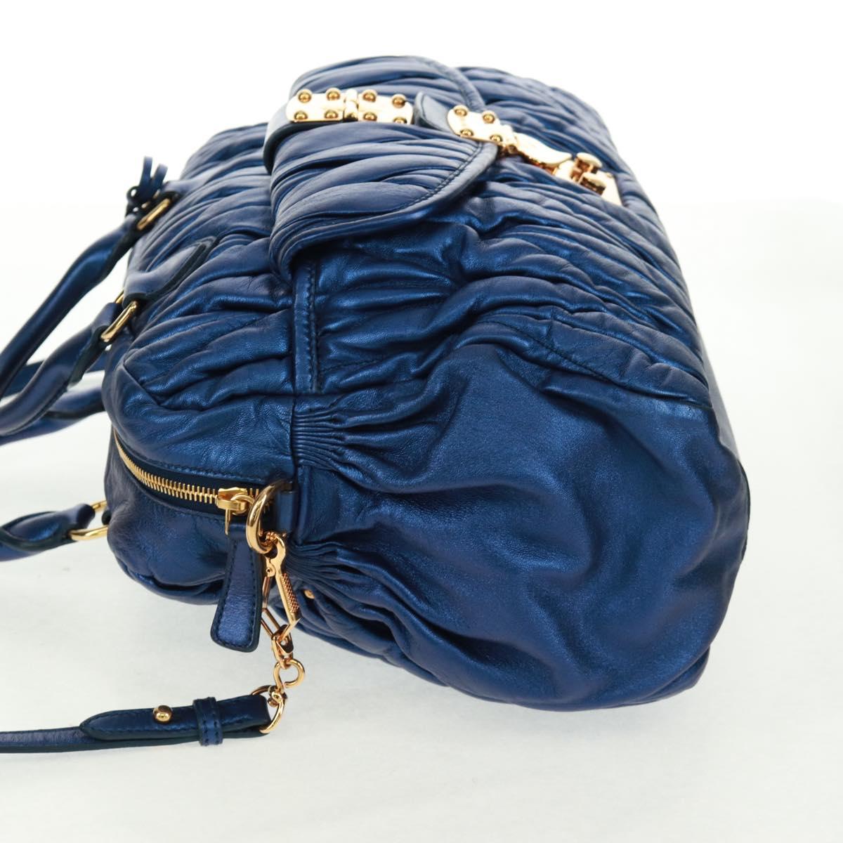 Miu Miu Matelasse Hand Bag Leather 2way Blue Gold Auth 159908SAV