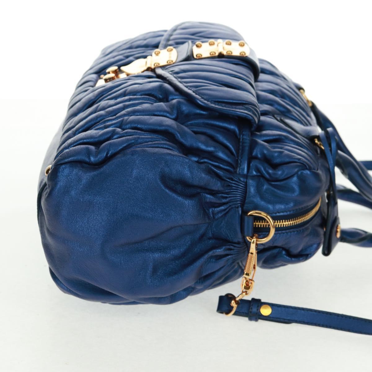 Miu Miu Matelasse Hand Bag Leather 2way Blue Gold Auth 159908SAV