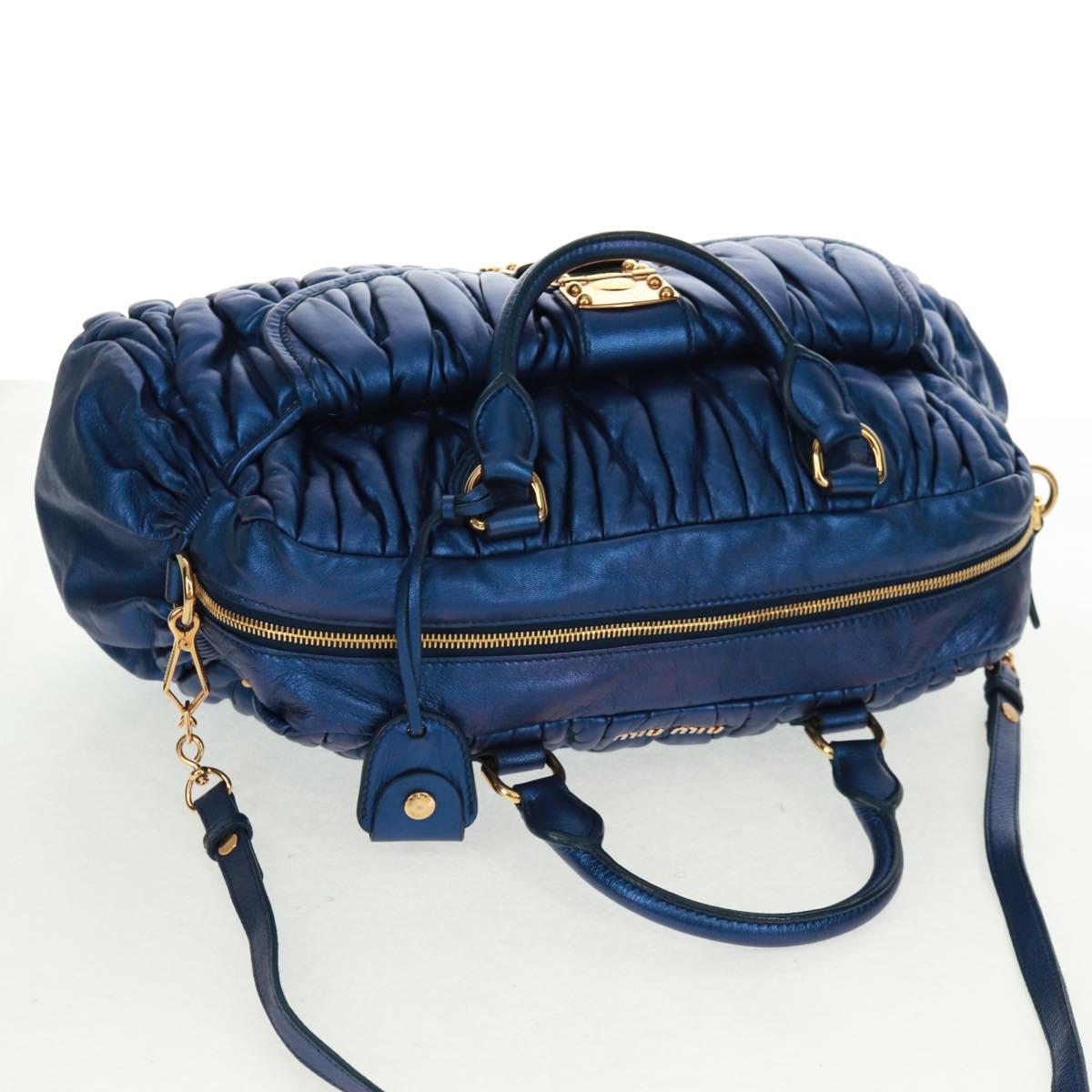 Miu Miu Matelasse Hand Bag Leather 2way Blue Gold Auth 159908SAV
