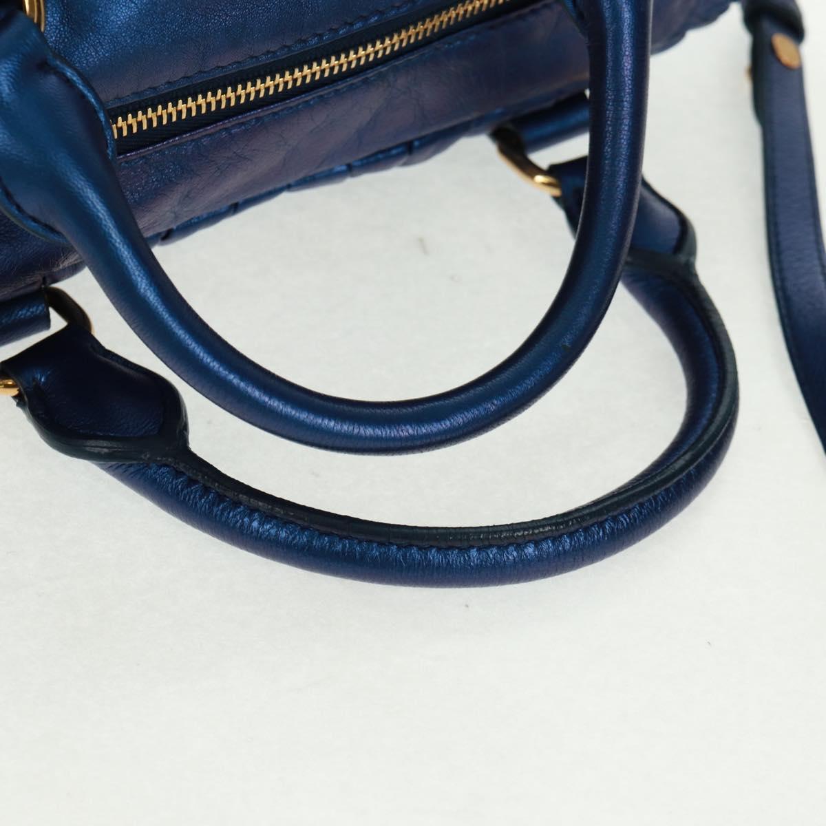 Miu Miu Matelasse Hand Bag Leather 2way Blue Gold Auth 159908SAV