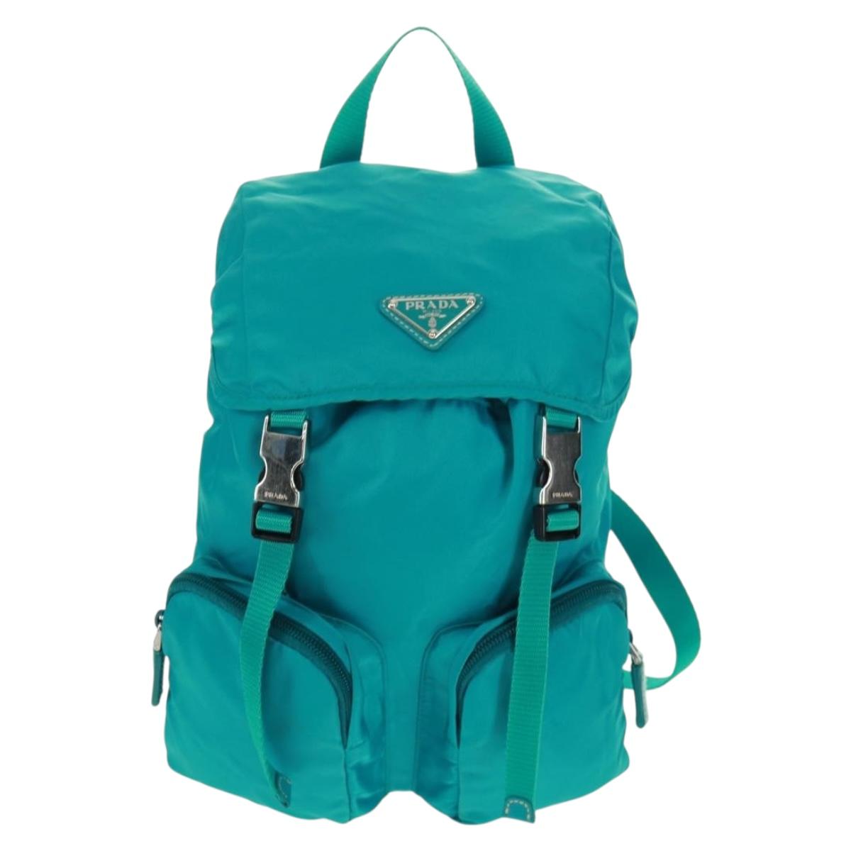 PRADA Backpack Nylon Turquoise Blue Silver Auth 159914V