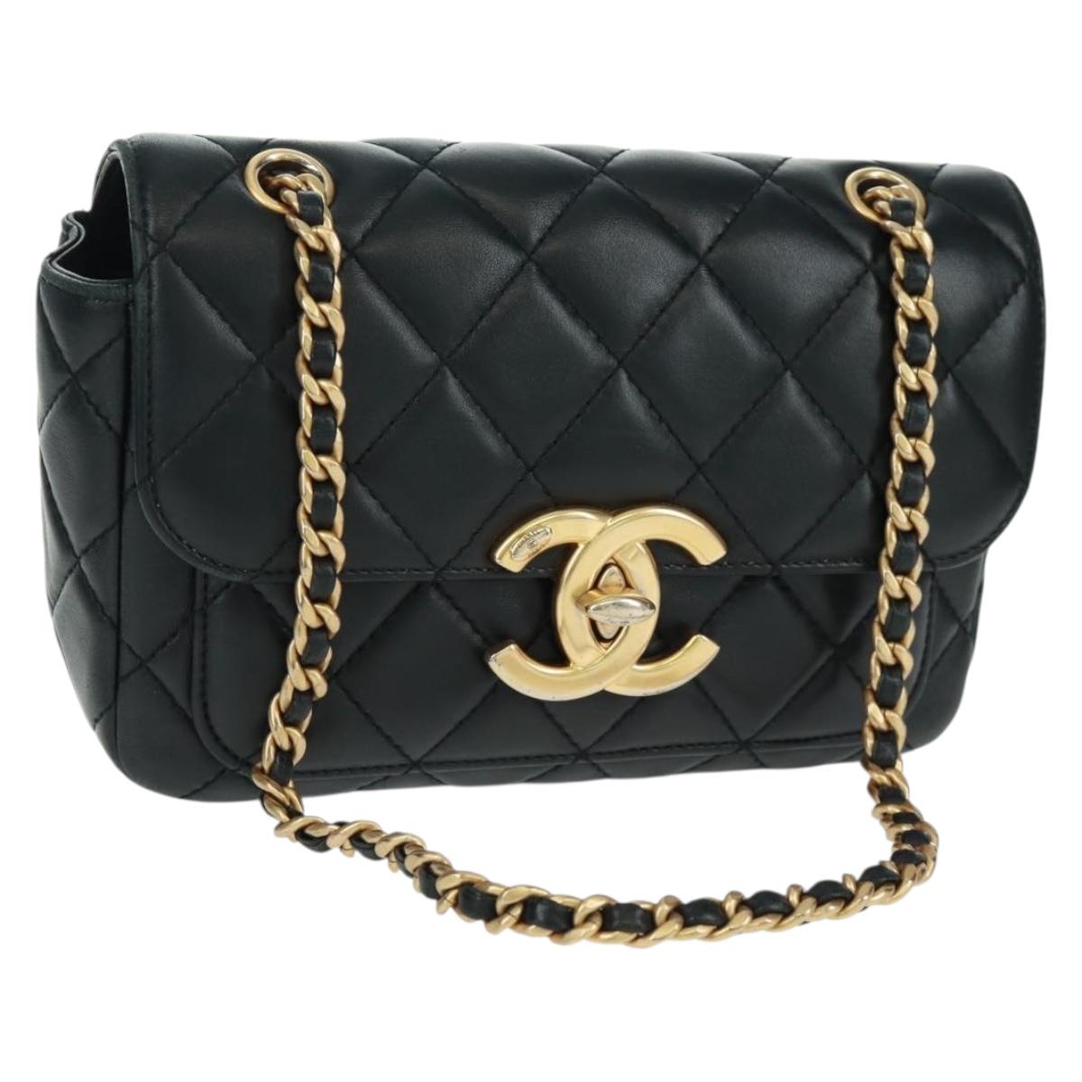 CHANEL Matelasse Chain Shoulder Bag Lamb Skin Black Gold CC Auth 159919SAM