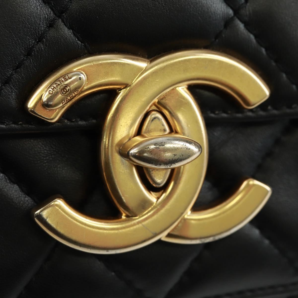 CHANEL Matelasse Chain Shoulder Bag Lamb Skin Black Gold CC Auth 159919SAM