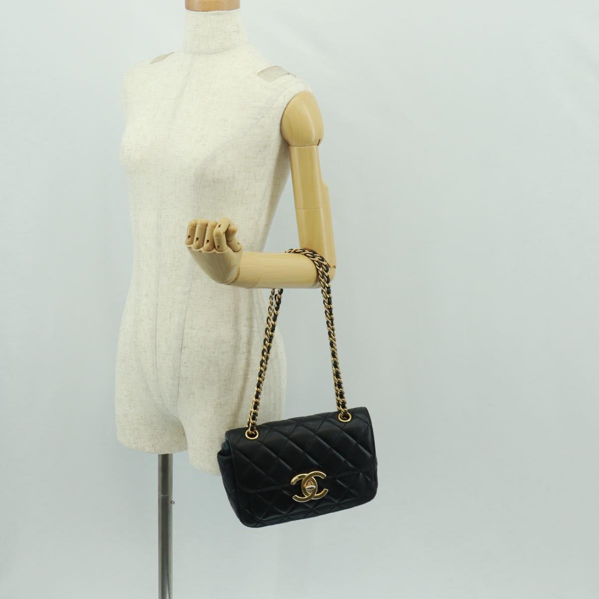 CHANEL Matelasse Chain Shoulder Bag Lamb Skin Black Gold CC Auth 159919SAM