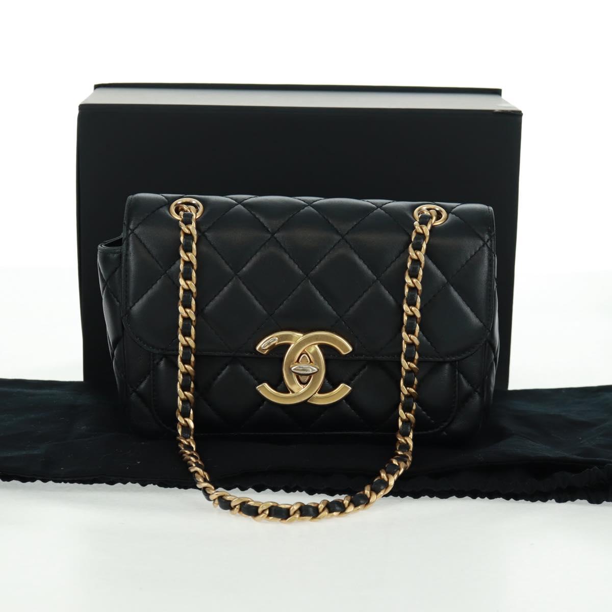 CHANEL Matelasse Chain Shoulder Bag Lamb Skin Black Gold CC Auth 159919SAM