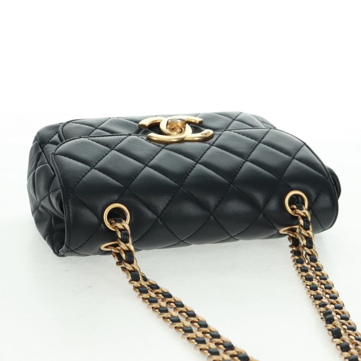 CHANEL Matelasse Chain Shoulder Bag Lamb Skin Black Gold CC Auth 159919SAM