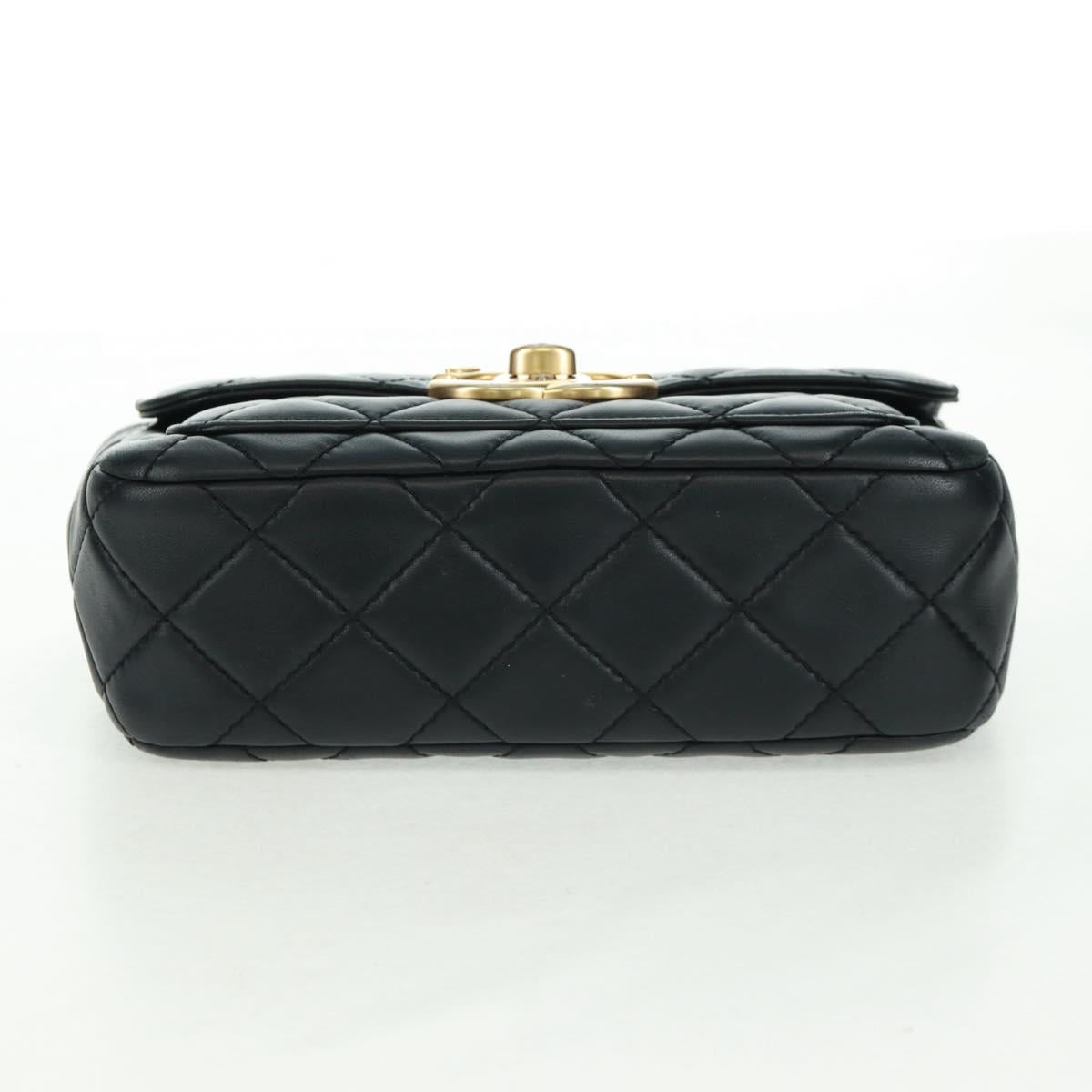 CHANEL Matelasse Chain Shoulder Bag Lamb Skin Black Gold CC Auth 159919SAM