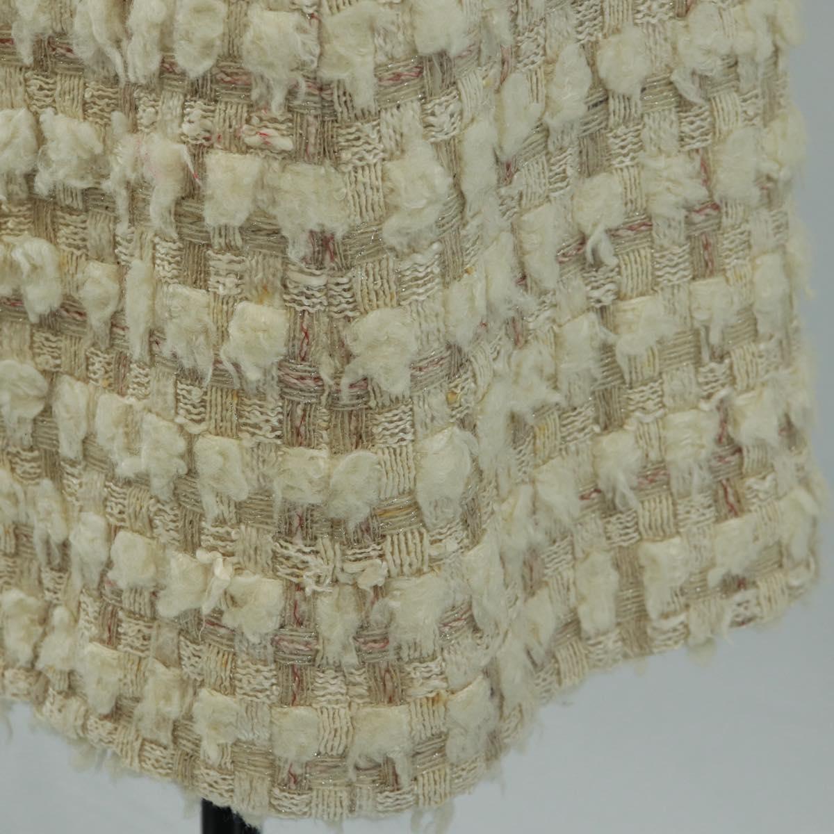 CHANEL Jacket Skirt Setup Tweed White CC Auth 159923V