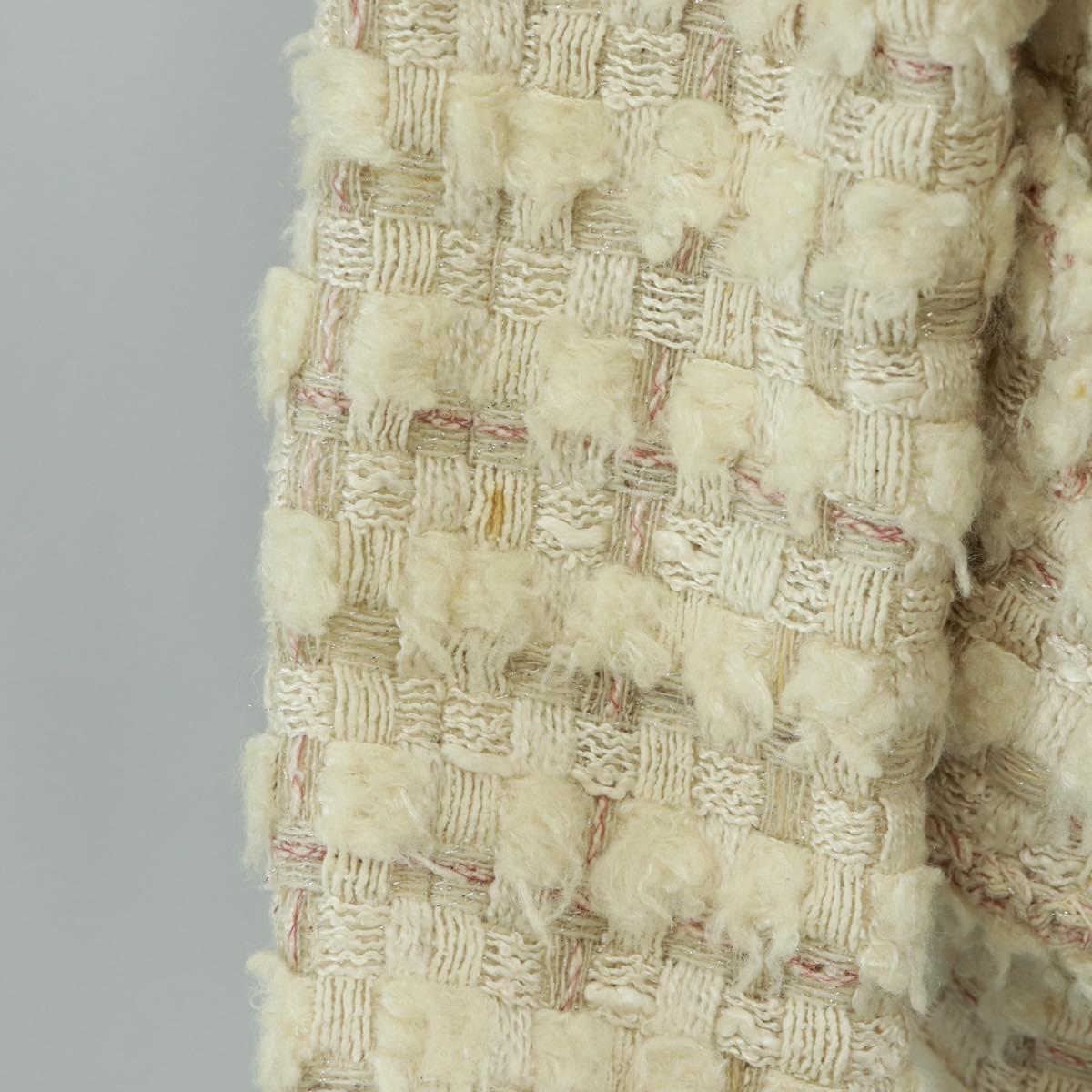 CHANEL Jacket Skirt Setup Tweed White CC Auth 159923V