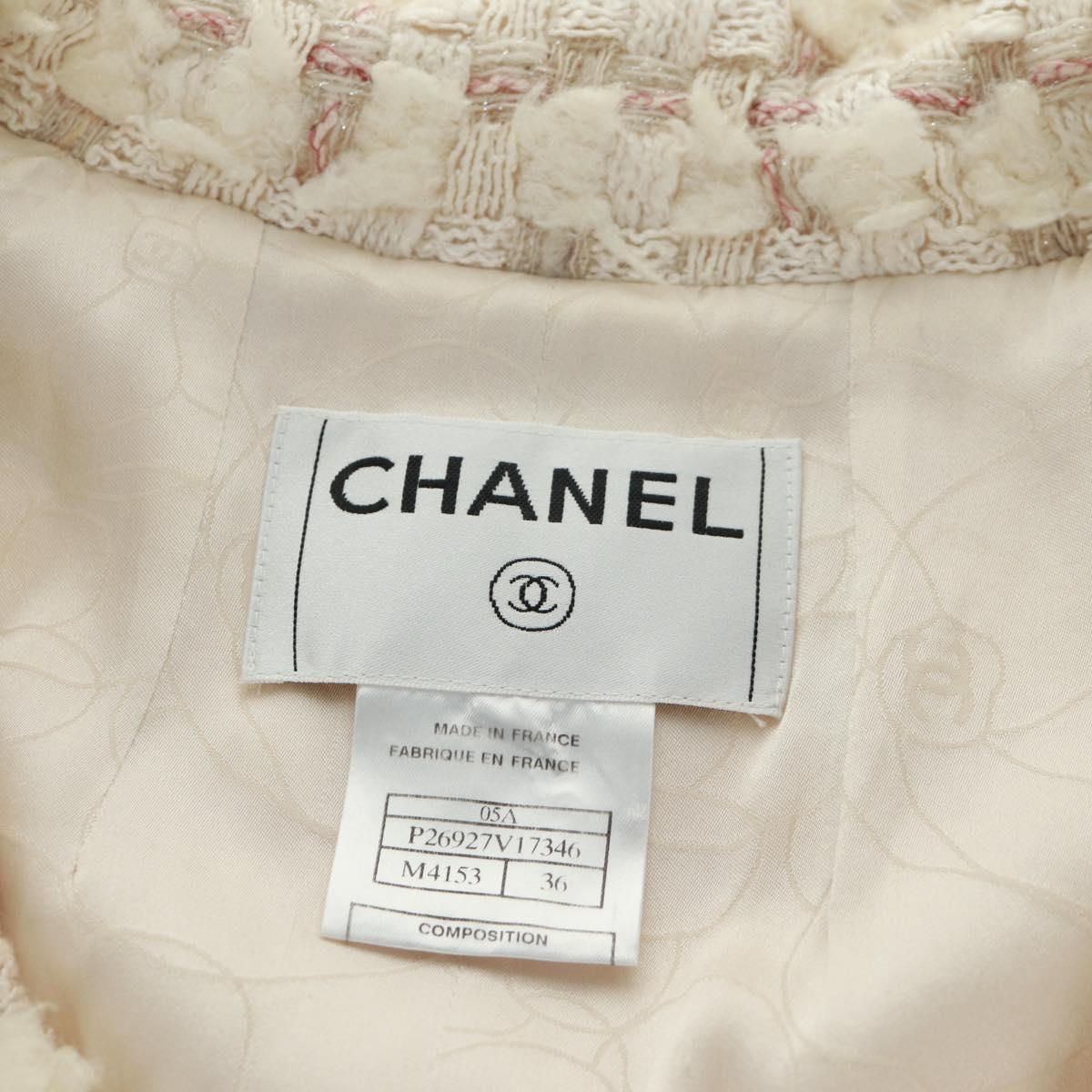 CHANEL Jacket Skirt Setup Tweed White CC Auth 159923V
