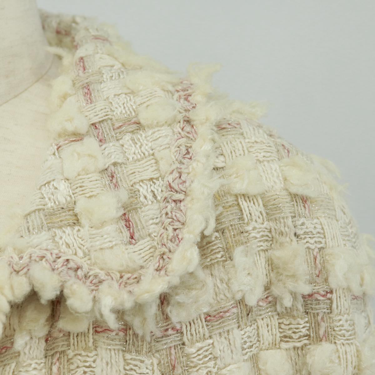 CHANEL Jacket Skirt Setup Tweed White CC Auth 159923V