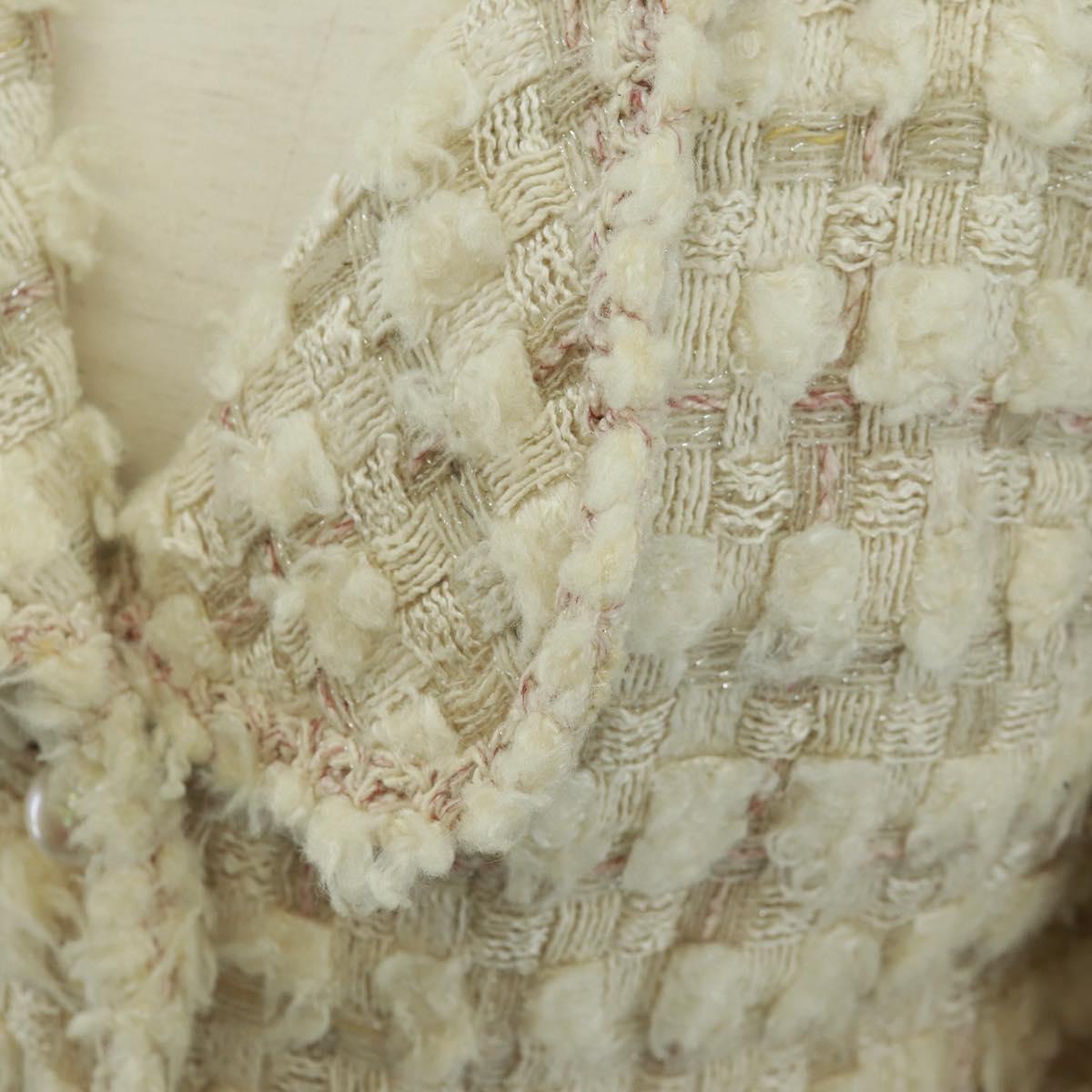 CHANEL Jacket Skirt Setup Tweed White CC Auth 159923V