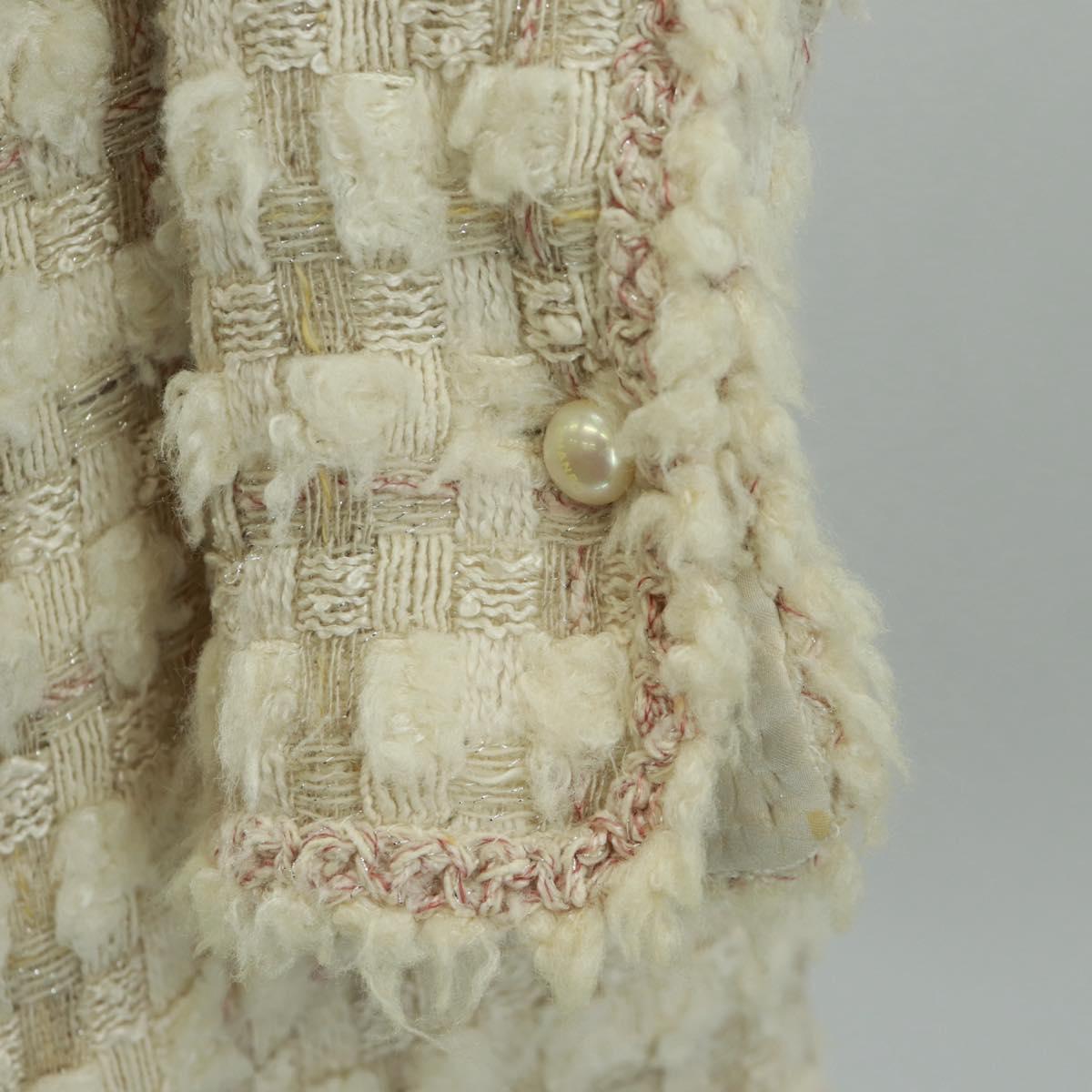 CHANEL Jacket Skirt Setup Tweed White CC Auth 159923V