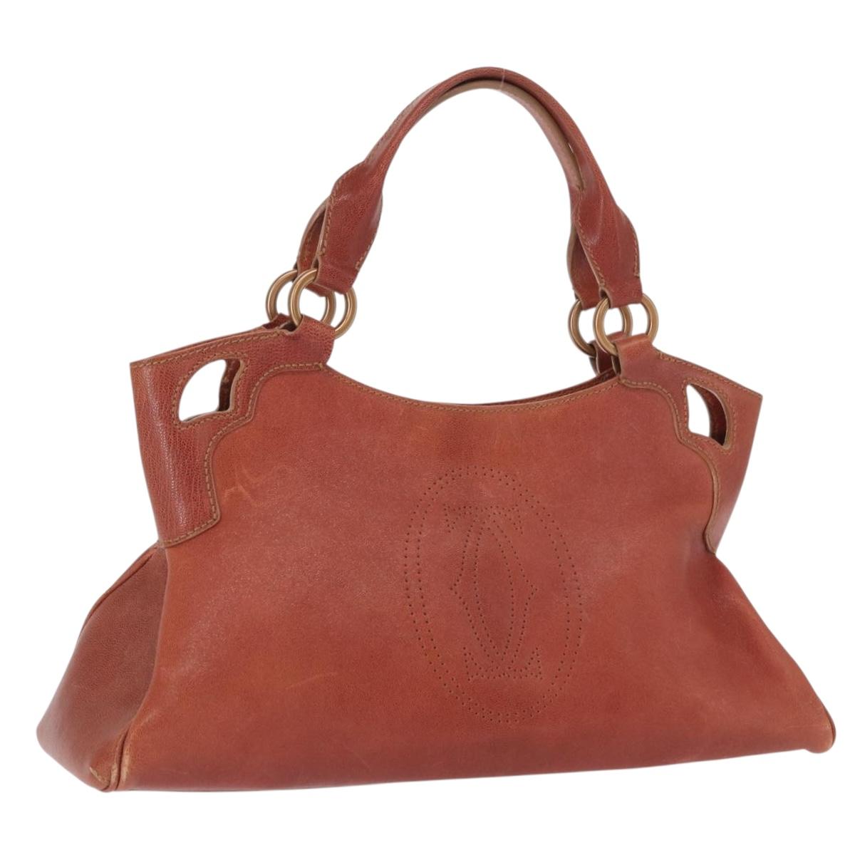 CARTIER Marcello Hand Bag Leather Brown Auth 159935