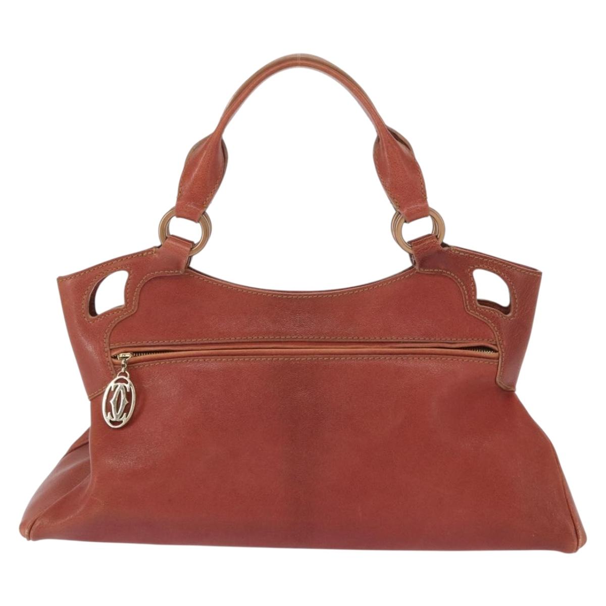 CARTIER Marcello Hand Bag Leather Brown Auth 159935