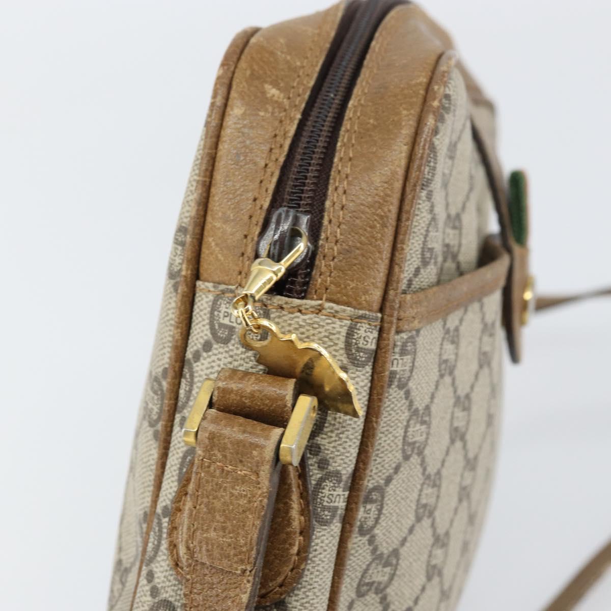 GUCCI GG Plus Supreme Web Sherry Line Shoulder Bag PVC Beige Gold Auth 159949