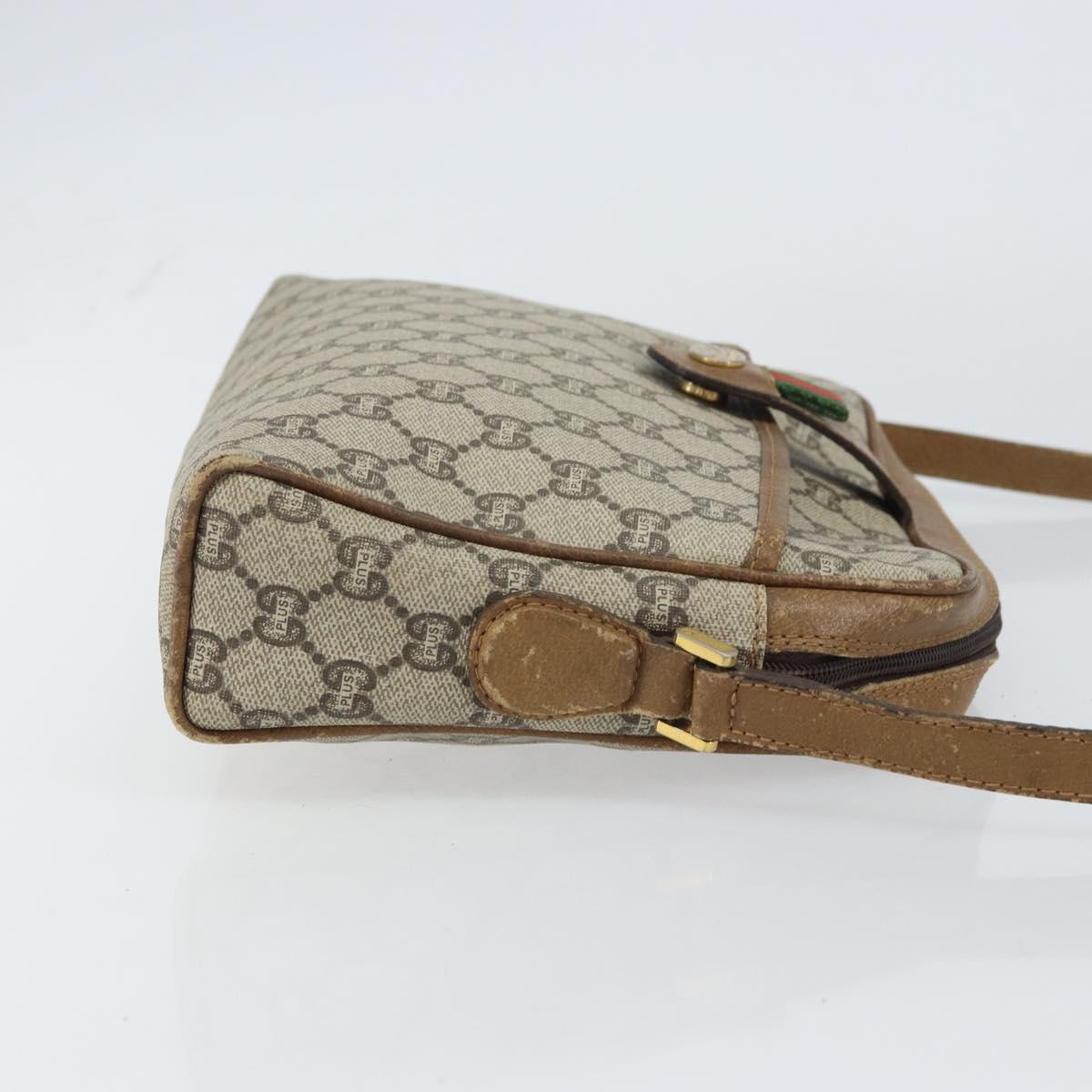 GUCCI GG Plus Supreme Web Sherry Line Shoulder Bag PVC Beige Gold Auth 159949
