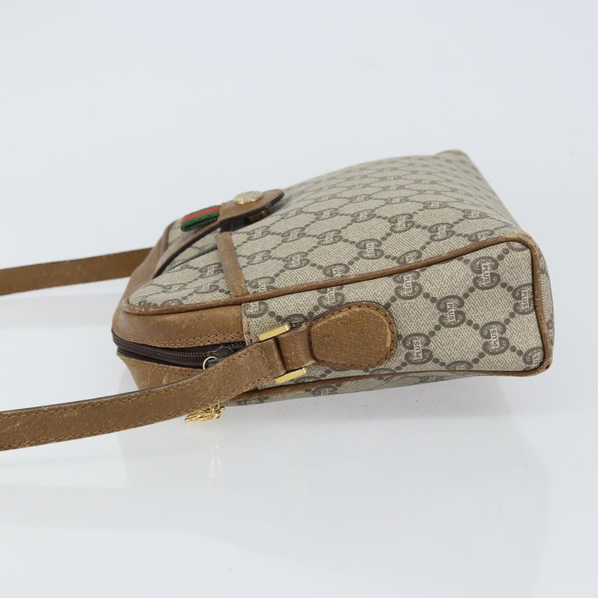 GUCCI GG Plus Supreme Web Sherry Line Shoulder Bag PVC Beige Gold Auth 159949