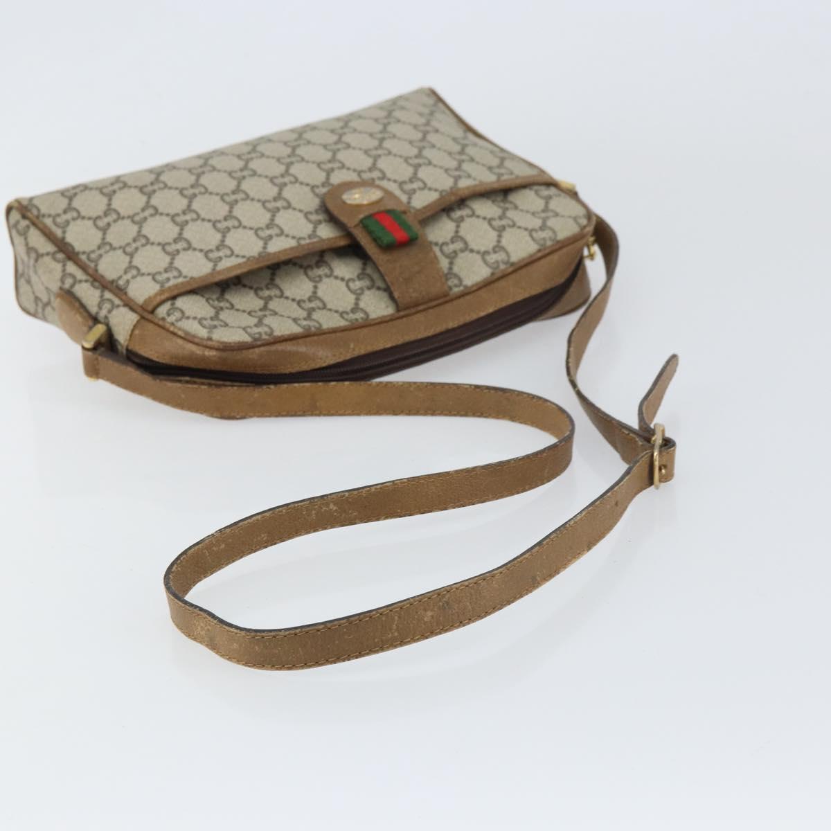 GUCCI GG Plus Supreme Web Sherry Line Shoulder Bag PVC Beige Gold Auth 159949