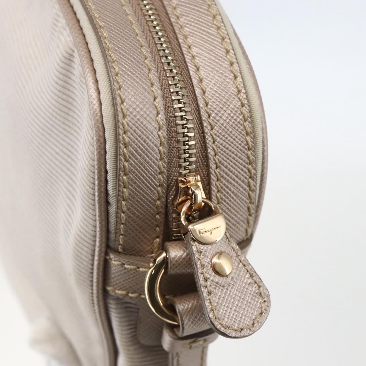 Salvatore Ferragamo Vala Shoulder Bag Nylon Beige Gold Auth 159964
