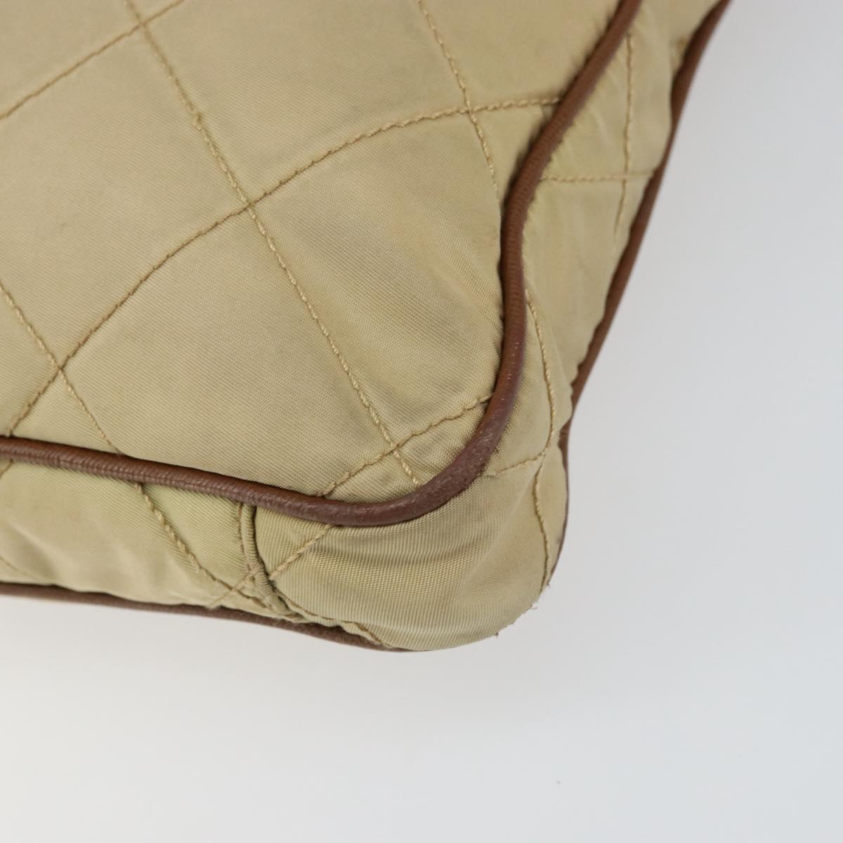 PRADA Quilted Shoulder Bag Nylon Beige Silver Auth 159966